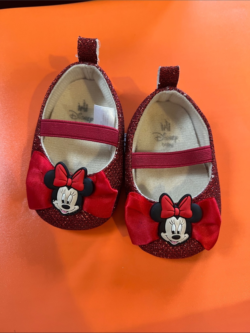 Disney Red Glitter Minnie Bow Baby Mary Jane Shoes